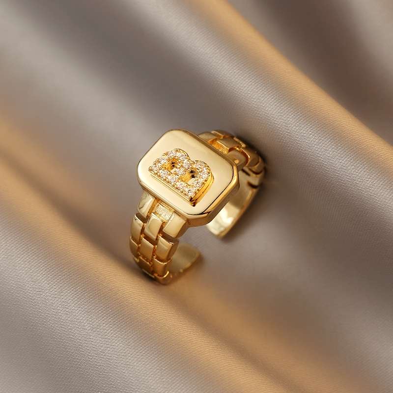 Yuzhu -013 Taran Letter BG Ring, a women's light luxury and niche design, wide band index finger ring, Korean style fashionable and high-end ring Specification image