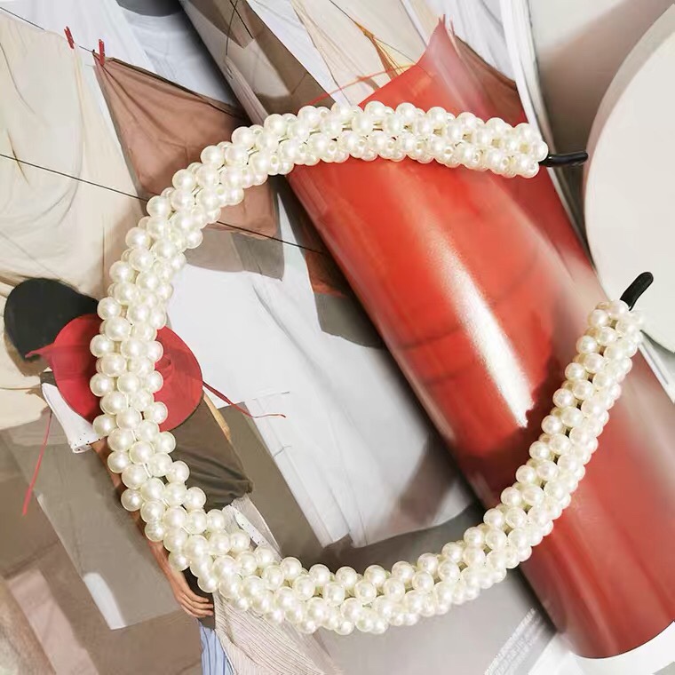European and American French retro and simple full pearl hand-strung hair bands, hair clips, headbands, wide-edge hair accessories, direct sales from the manufacturer for women