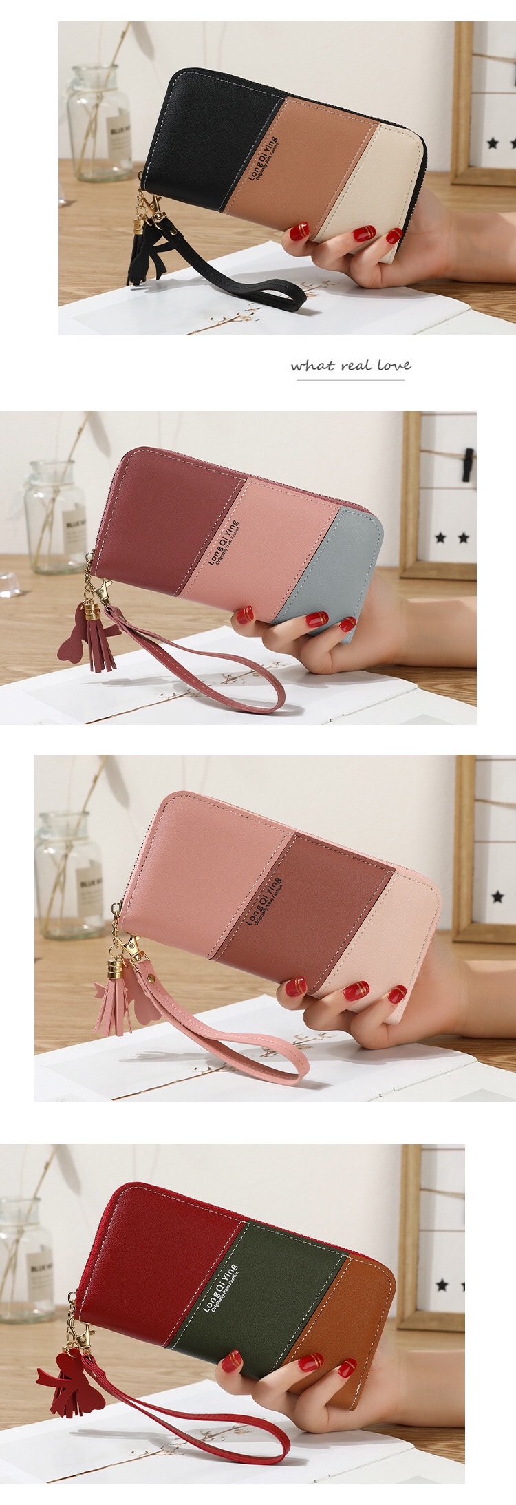 新款钱包长款女士拉链钱夹女学生韩版拼接撞色流苏百搭手拿手机包详情图7