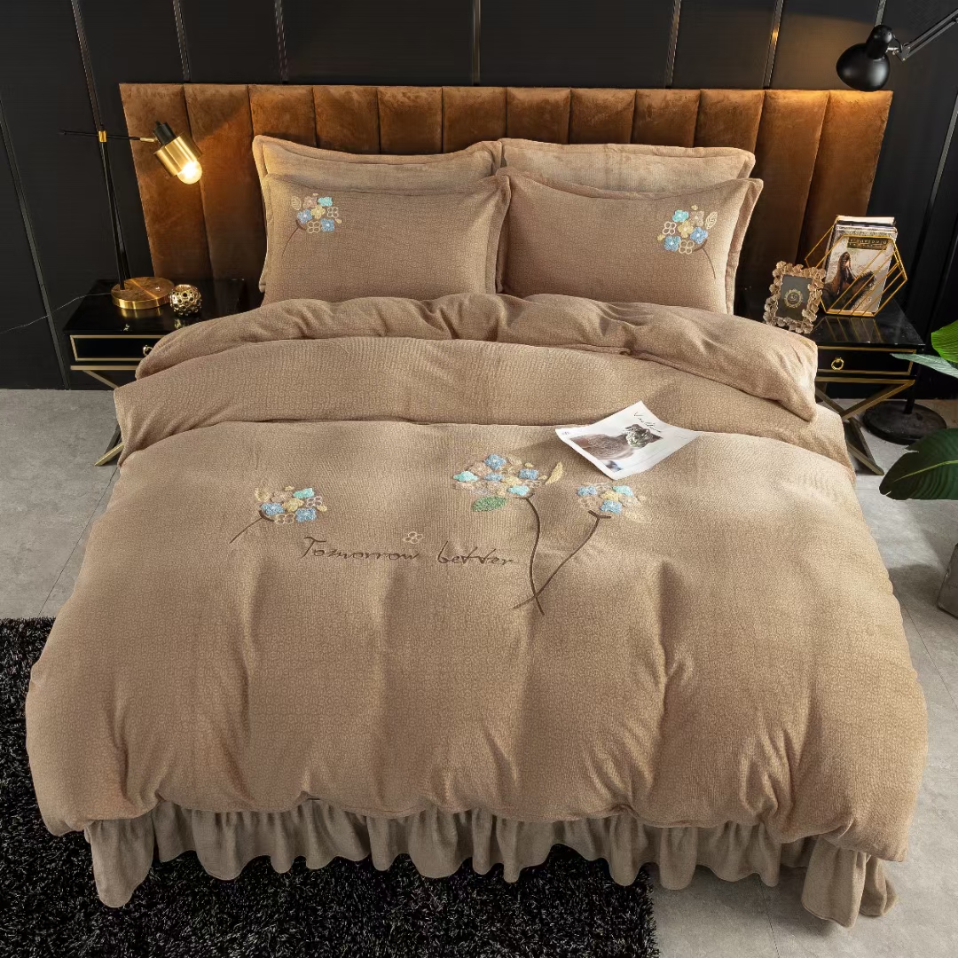 Embroidered bed skirt