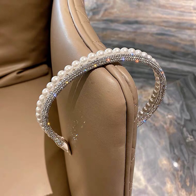 Light luxury sparkling diamond super fairy double-layer pearl full diamond sweet and elegant hair band, French retro simple, individual and grand hair accessory