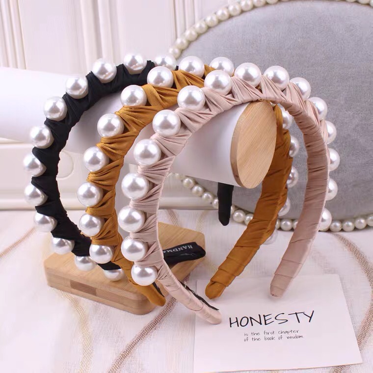 Korean popular headwear and hair accessories, hand-woven pearl wraps, sweet princess-style wide hair bands, hair clips, headbands, face wash factory direct sales