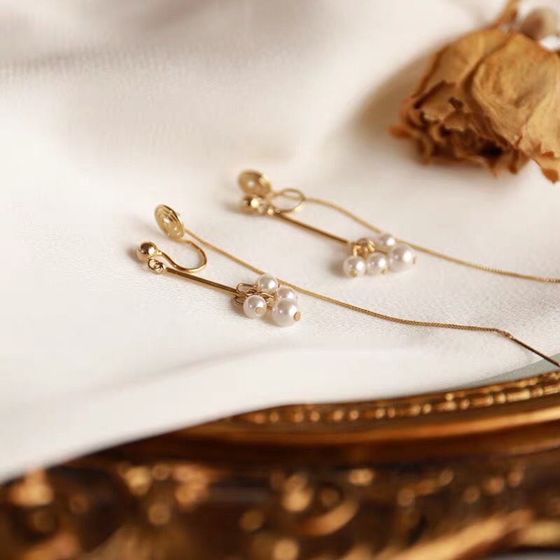 Long tassel earring clip style Korean feminine earrings and pendants without ear piercings 2