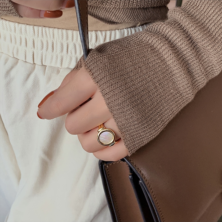 Jade Bead -017 Geometric Shell Ring for Women, Instagram, cold style, simple design sense, index finger ring, niche design sense, open ring
