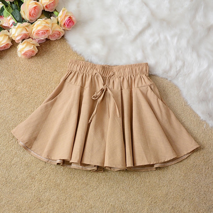 Cotton and linen short skirt, summer new style skirt, student skirt pants, women's high-waisted, artistic and fresh, pleated puffy skirt 6