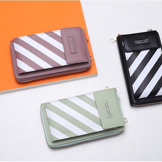 2021新款条纹女手机包竖款单肩包零钱包韩版纯色女式手机包斜挎包 