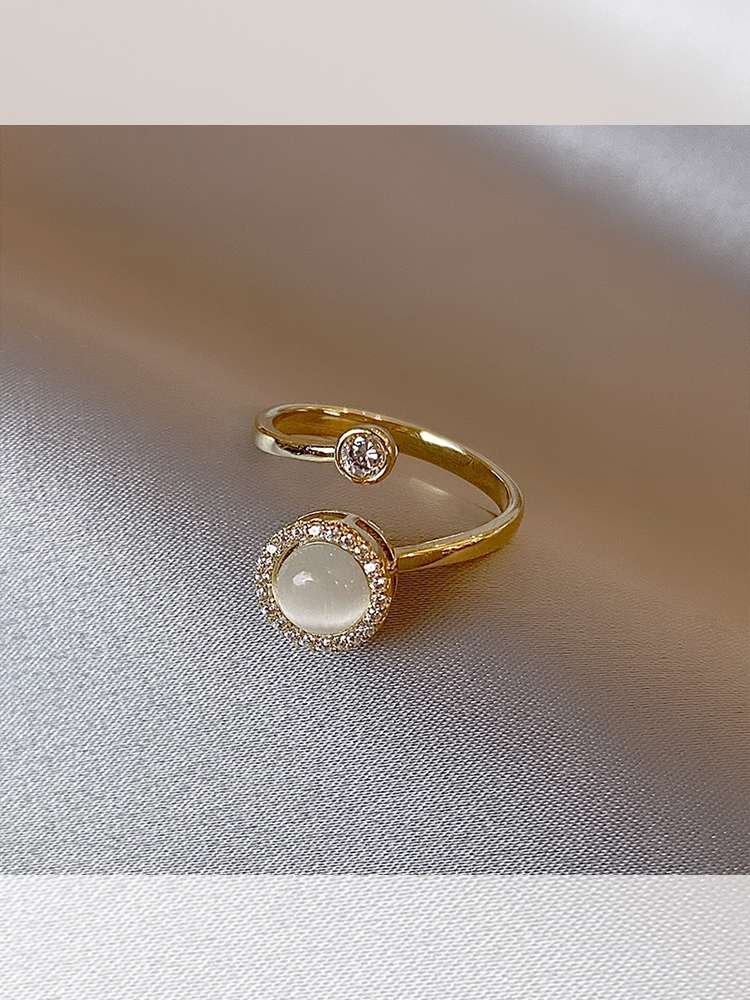 Jade Pearl -020 Cat's Eye Ring, a new style of fashionable and individual plain ring for women, an Instagram niche open ring, and a delicate index finger ring Item Picture