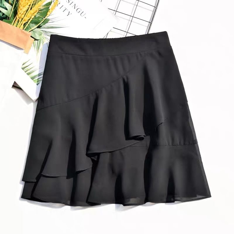 Chiffon skirt, Korean style elastic high-waisted plus-size dance dress, women's pleated short skirt 2