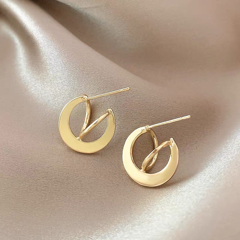 Metallic texture geometry design Simple style design personality stud earrings