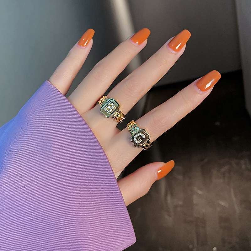 Yuzhu -013 Taran Letter BG Ring, a women's light luxury and niche design, wide band index finger ring, Korean style fashionable and high-end ring details Picture