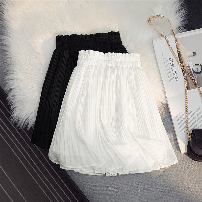 New summer style chiffon pleated skirt, high-waisted fairy short skirt with elastic and tight fit