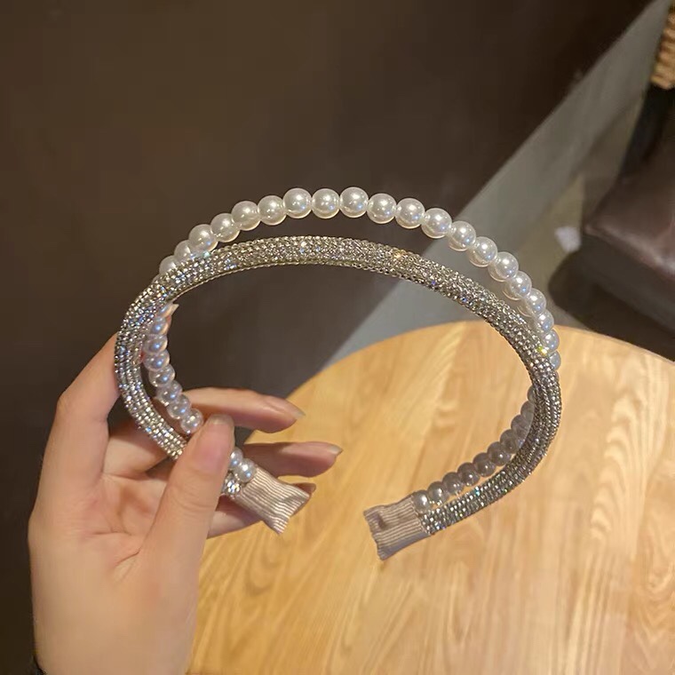 High-end pearl hair band, versatile for women, double-layer clip headwear, hair clip for washing face, hair clip, fairy top clip for going out