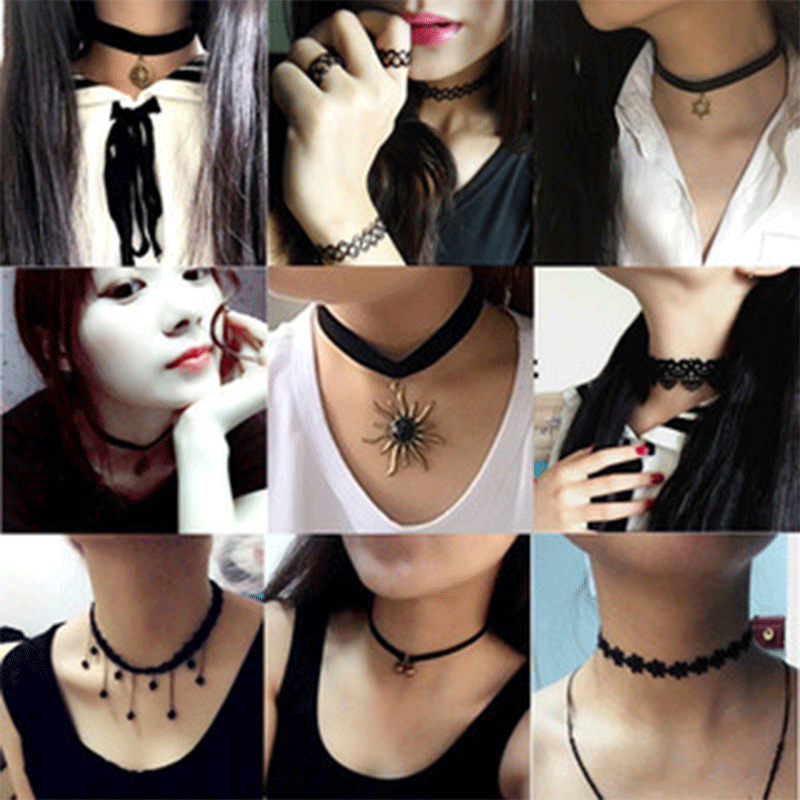 FLY1738 Harajuku retro velvet belt necklace Punk Girl Lace Flower Collar Necklace for Women Short collarbone necklace detail image 6