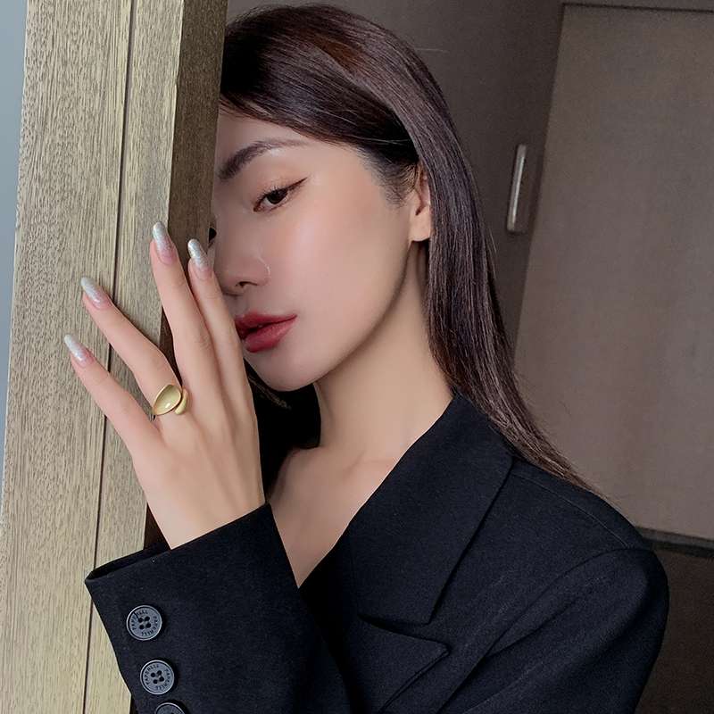 Jade Bead -015 Matte Gold Leaf Ring, a trendy and unique design for women, an open ring, a delicate index finger ring from Japan and South Korea Item Picture