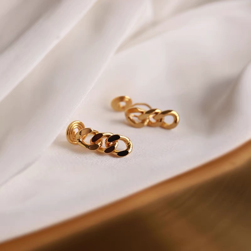 Ear clips without ear holes, women's metal earrings, chain earrings, clip style, simple and elegant, Jieya steel jewelry details Picture