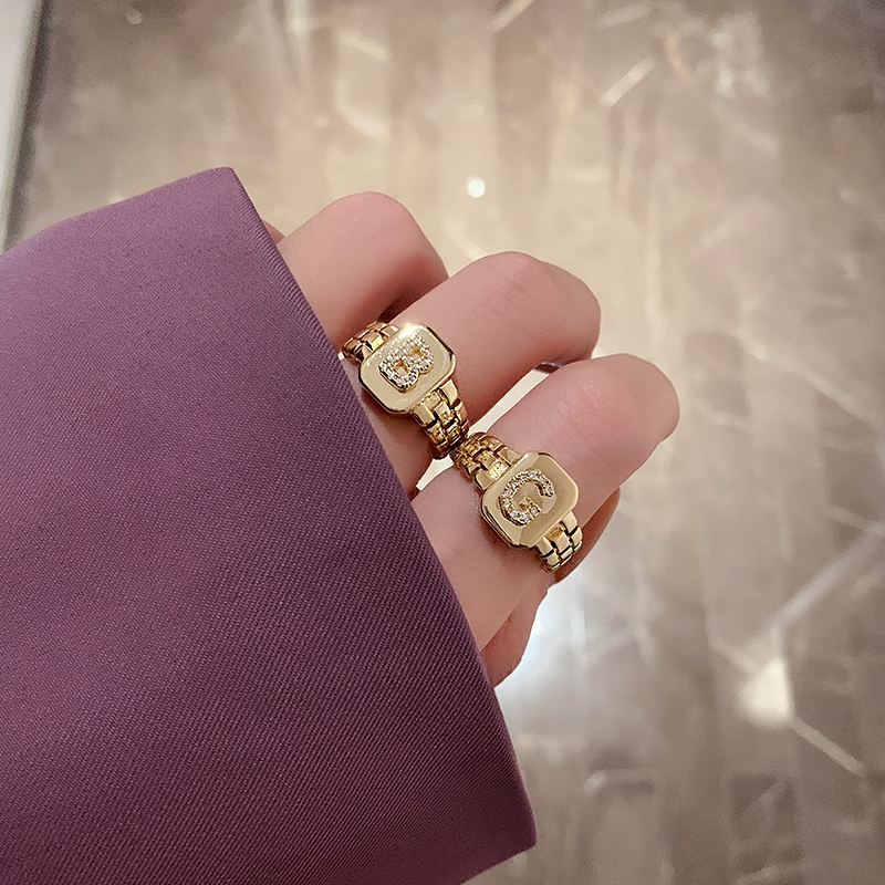 Yuzhu -013 Taran Letter BG Ring, a women's light luxury and niche design, wide band index finger ring, Korean style fashionable and high-end ring