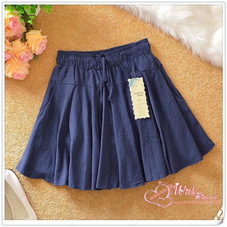 Cotton and linen short skirt, summer new style skirt, student skirt pants, women's high-waisted, artistic and fresh, pleated puffy skirt 3