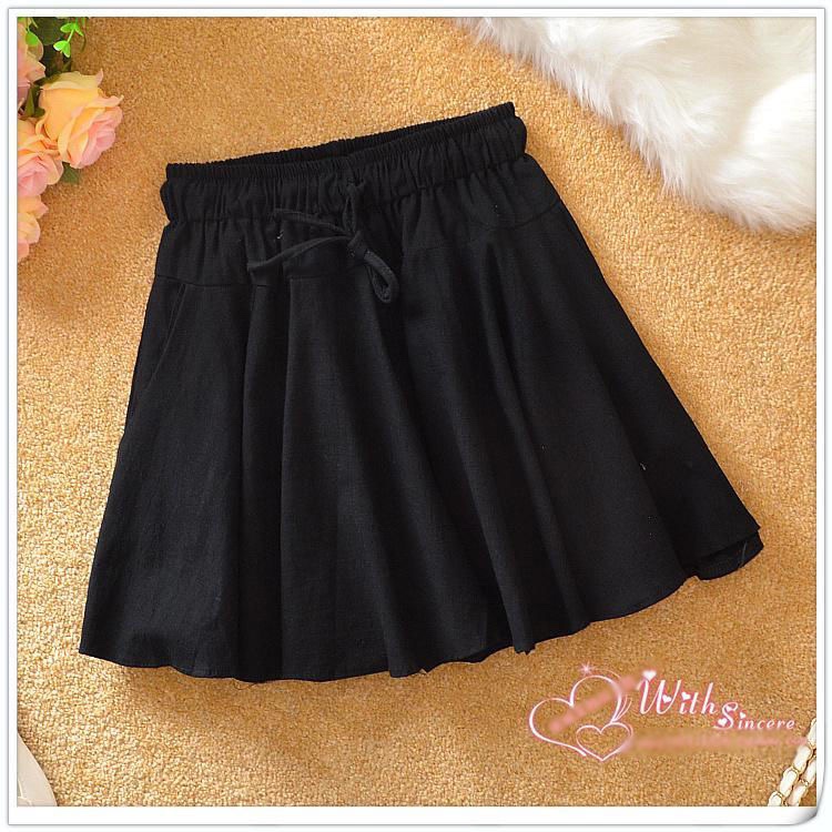 Cotton and linen short skirt, summer new style skirt, student skirt pants, women's high-waisted, artistic and fresh, pleated puffy skirt 1