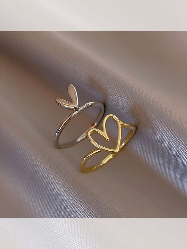 Yuzhu 024 New niche design heart-shaped ring for women, solid hollowed-out and stackable index finger ring, creative jewelry details Picture