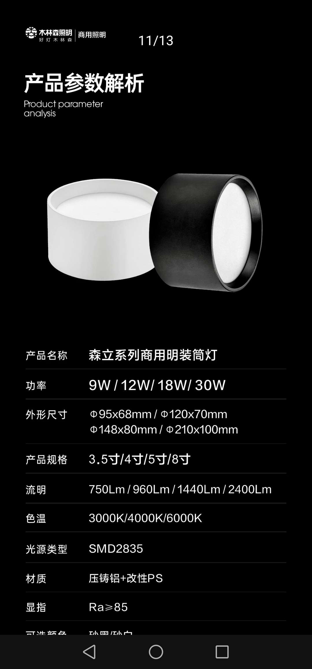 Mulinsen Senli series aluminum alloy surface-mounted downlight 12W Specification image