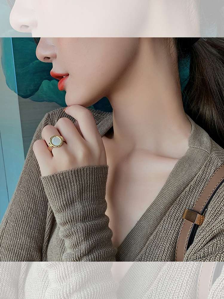 Jade Bead -017 Geometric Shell Ring for Women, Instagram, cold style, simple design sense, index finger ring, niche design sense, open ring Item Picture
