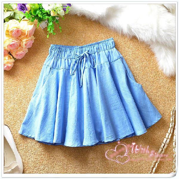 Cotton and linen short skirt, summer new style skirt, student skirt pants, women's high-waisted, artistic and fresh, pleated puffy skirt 7