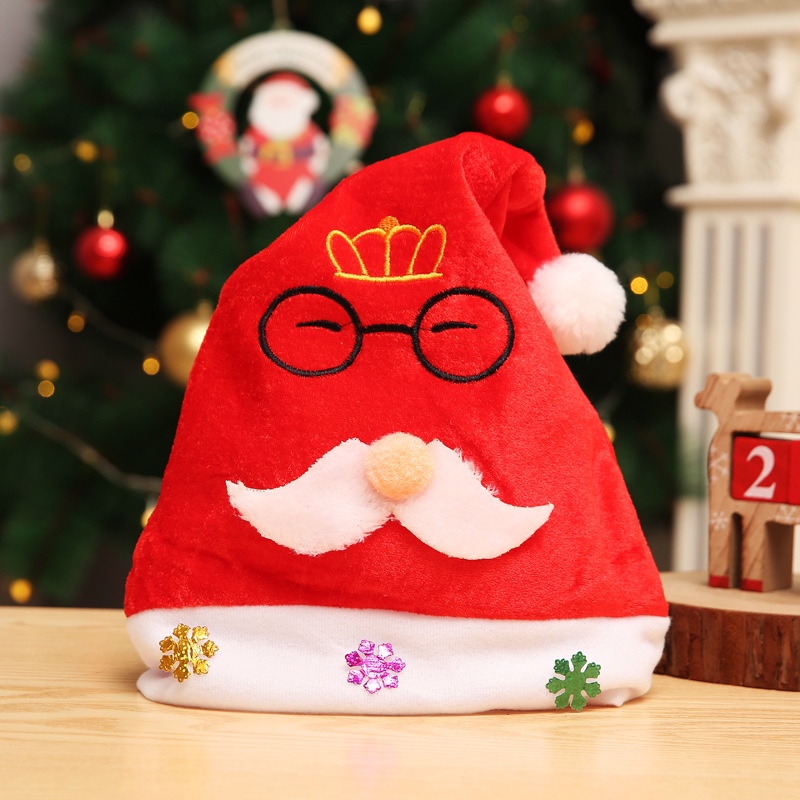 New Cartoon Antlers Old Man Christmas Children's Holiday Party Creative Gift Toy Small Gift Christmas Tree Decoration Pendant Santa Claus Crown Glasses Embroidered Hat Santa Hat