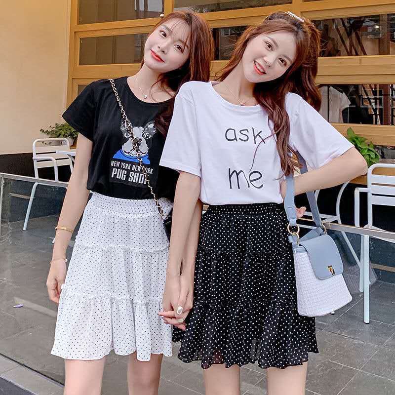 Chiffon short skirt for women to prevent exposure, high-waisted dotted cake skirt, ruffled half skirt for summer
