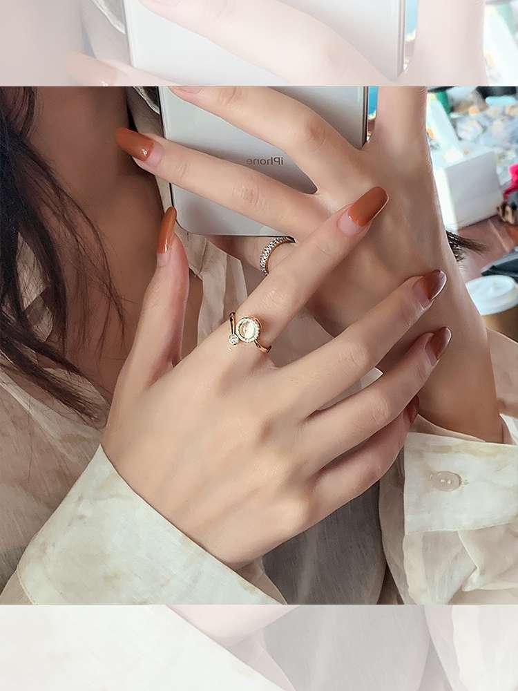 Jade Pearl -020 Cat's Eye Ring, a new style of fashionable and individual plain ring for women, an Instagram niche open ring, and a delicate index finger ring details Picture