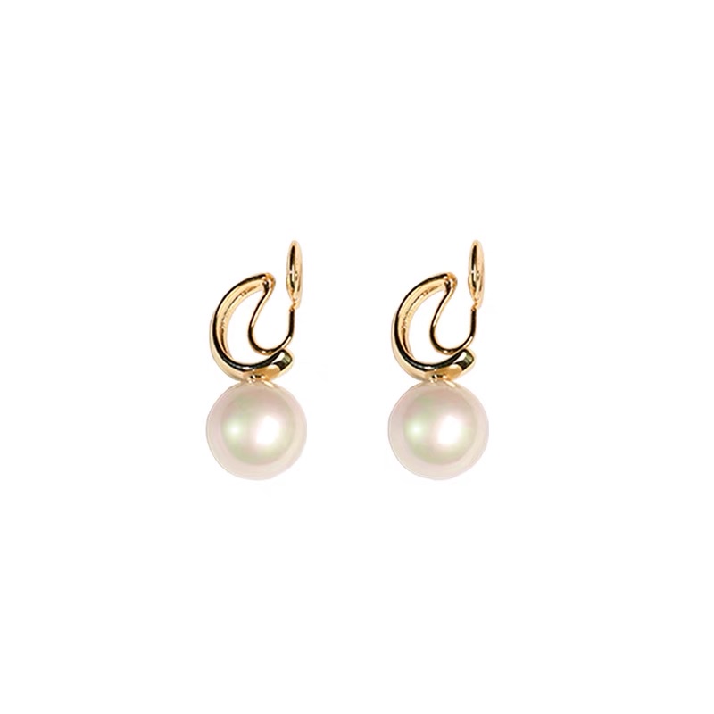 Pearl ear clips, retro hole-free earrings, women's high-end, simple and elegant Jieya steel jewelry Item Picture