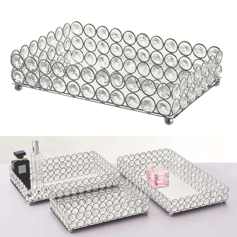 Crystal iron fruit plate, European rectangular crystal tray, high-end light luxury crystal fruit plate, iron crystal cosmetic tray, home decoration, three sizes in one set, Wanfu Crystal 0065 details Picture