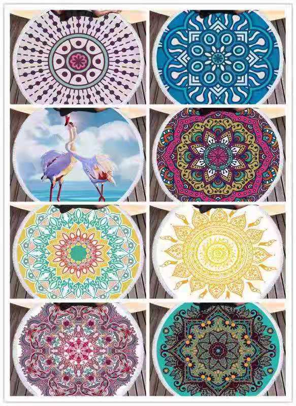 The round beach towel strap must feature a superfine fiber printed pattern, measuring 150*150cm by the seaside. Customized customer patterns are available detail image 14
