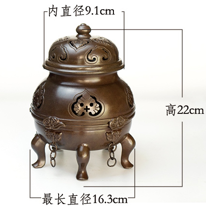 ——铜炉品名：大唐帝王炉-大号
重量：约3767g
尺寸：最长直径16.3cm 内直径9cm 高22cm