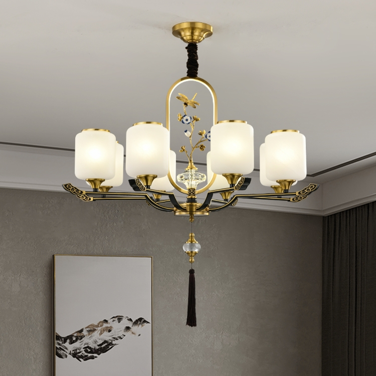 All-copper living room chandelier, new Chinese-style light luxury and grand bedroom lamp, Zen-inspired Chinese-style villa simple modern lighting fixtures