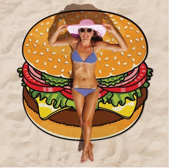 Beach towel, polyester round towel, irregular creative shape, bath towel for export to Europe and America, customizable 150*150cm, pizza, shark, avocado detail image 9