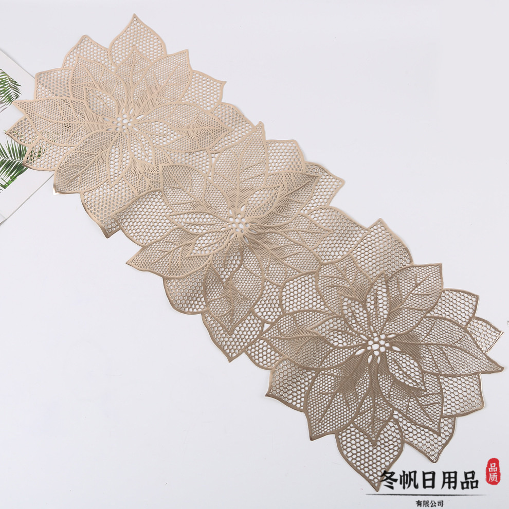 European and American pvc Western placemats, hollowed-out light luxury table flags, household thickened hotel anti-slip bowl MATS, heat insulation MATS, table MATS Specification image