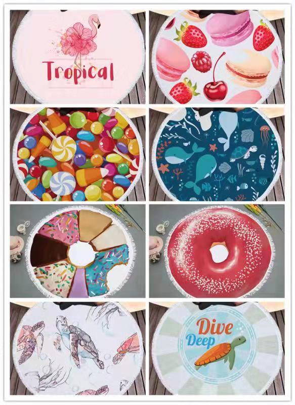 The round beach towel strap must feature a superfine fiber printed pattern, measuring 150*150cm by the seaside. Customized customer patterns are available detail image 15