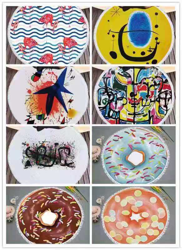 The round beach towel strap must feature a superfine fiber printed pattern, measuring 150*150cm by the seaside. Customized customer patterns are available detail image 17