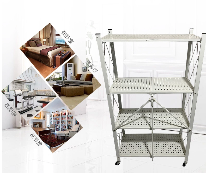 No Installation Multi-Purpose Folding Floor Storage Rack Sundries Rack Kitchen Microwave Storage Rack Foldable Storage Rack undefined