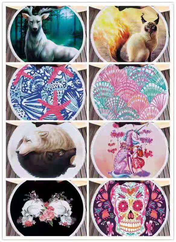 The round beach towel strap must feature a superfine fiber printed pattern, measuring 150*150cm by the seaside. Customized customer patterns are available detail image 7