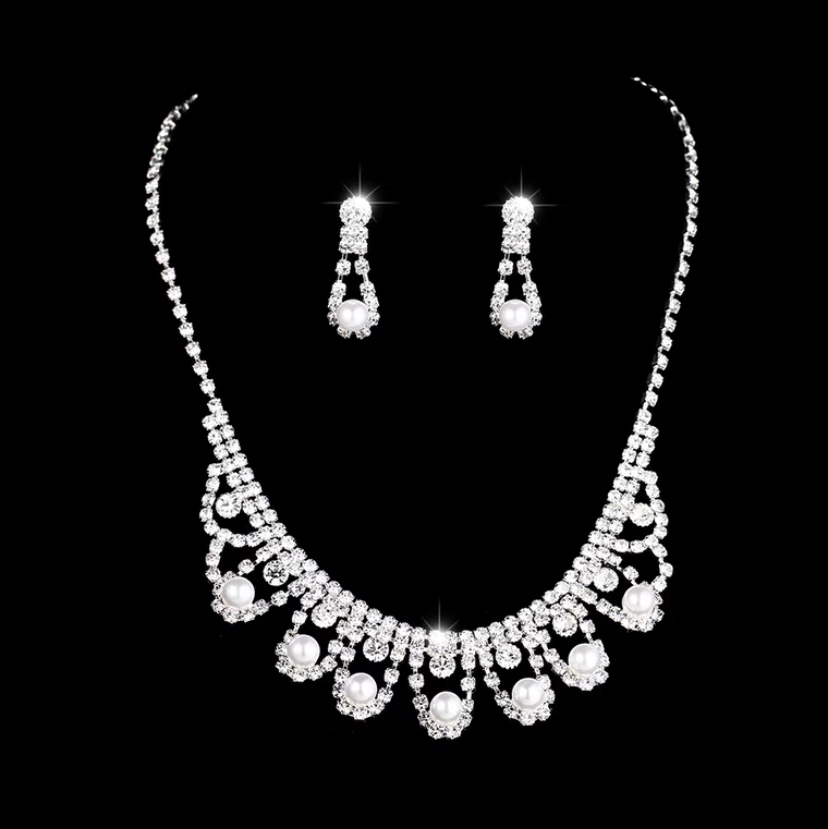 Necklace 515 Bridal Bridal Jewelry Set Classic Lace full diamond Sparkle set earrings/necklace