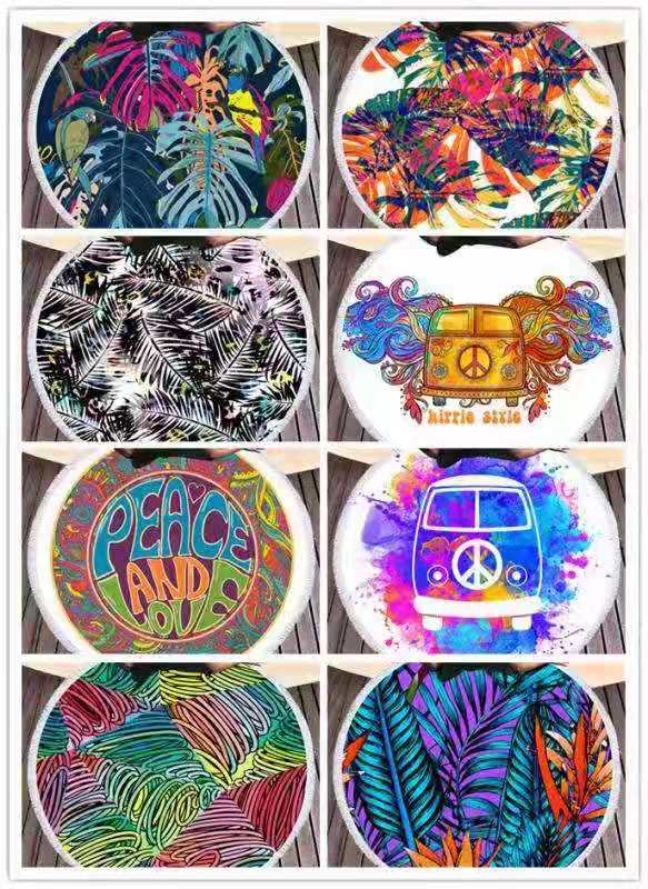 The round beach towel strap must feature a superfine fiber printed pattern, measuring 150*150cm by the seaside. Customized customer patterns are available detail image 12