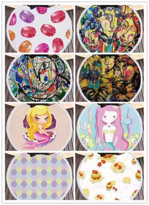 The round beach towel strap must feature a superfine fiber printed pattern, measuring 150*150cm by the seaside. Customized customer patterns are available detail image 4