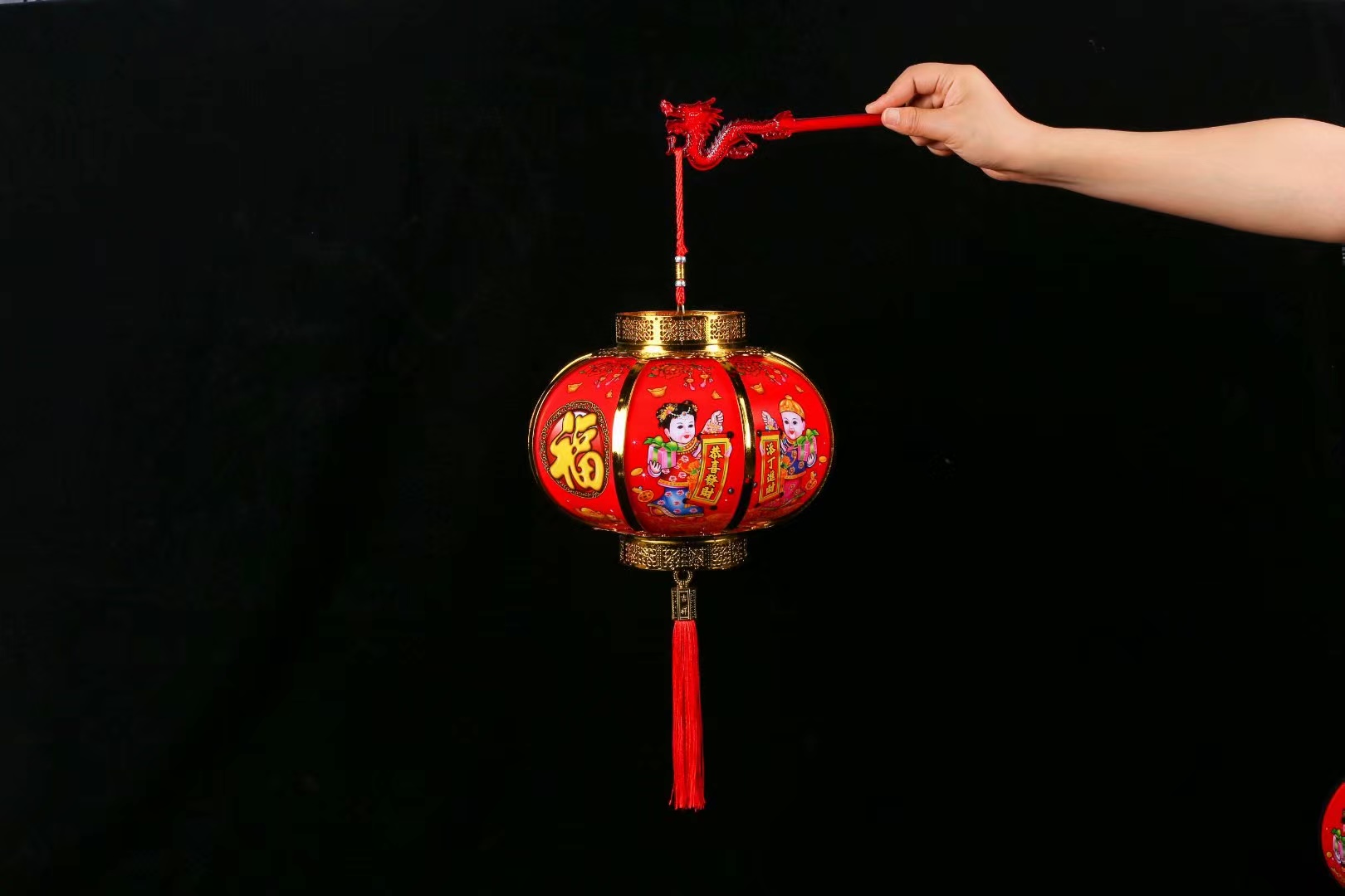 6-inch antique golden boy and jade girl children's hand-held lantern 1 details Picture