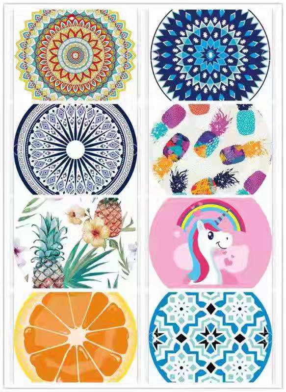 The round beach towel strap must feature a superfine fiber printed pattern, measuring 150*150cm by the seaside. Customized customer patterns are available detail image 9