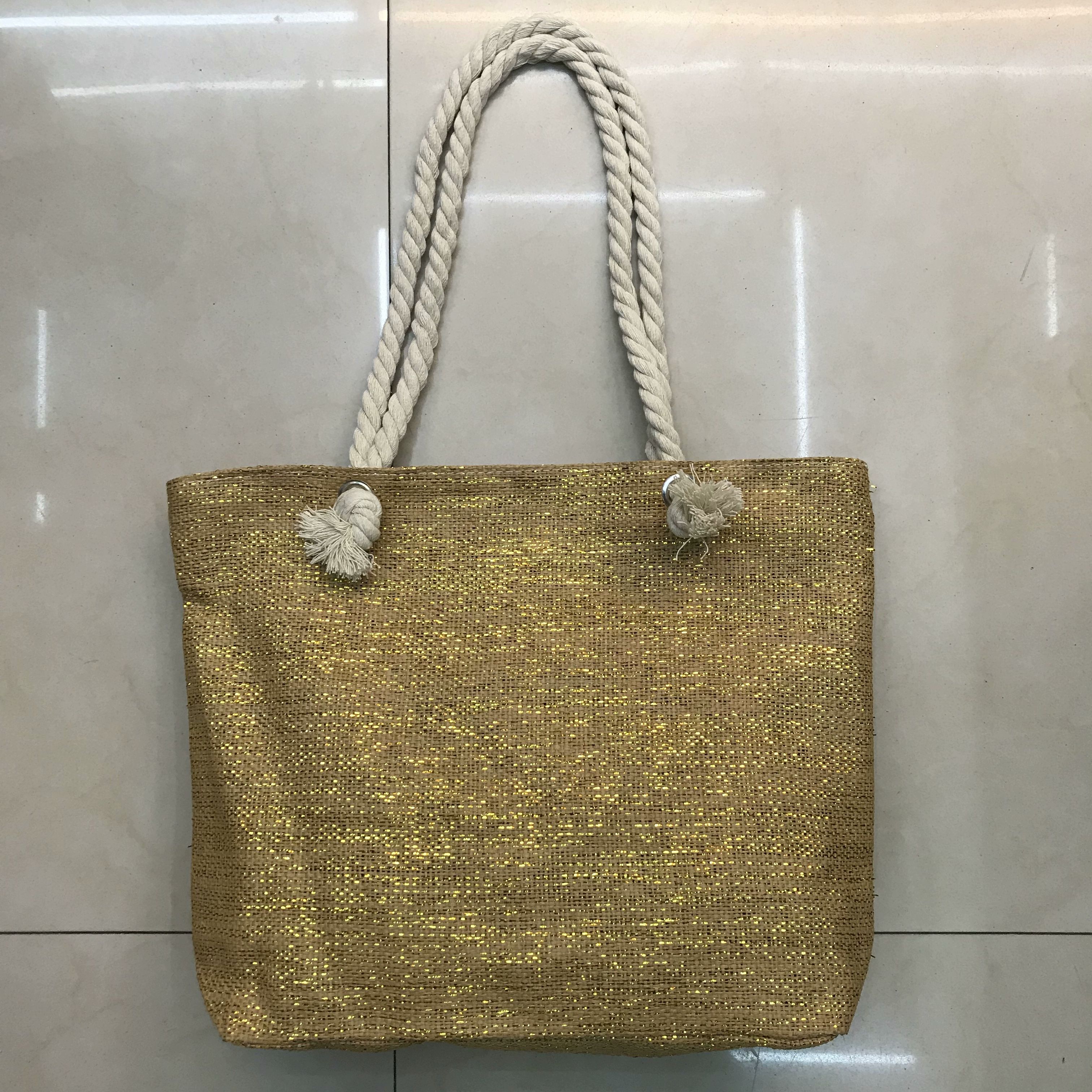 包包女新款洋气编织金丝大容量包包女时尚草编简约粗绳托特包包