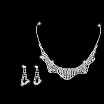 Necklace 485 Japanese and Korean wedding jewelry Drops Gemstone Everything Bride necklace earrings set silver jewelry