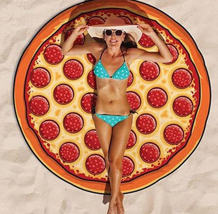Beach towels, polyester round towels, irregular creative shapes, bath towels for export to Europe and America, customizable 150*150cm, pizza, hamburger, watermelon Application Scenario