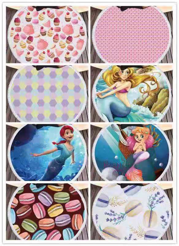 The round beach towel strap must feature a superfine fiber printed pattern, measuring 150*150cm by the seaside. Customized customer patterns are available detail image 5