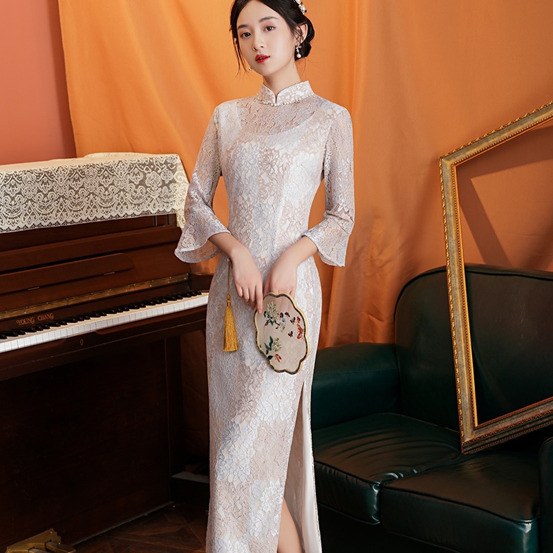 2021新款蕾丝旗袍温柔风法式连衣裙设计感气质高端详情图1